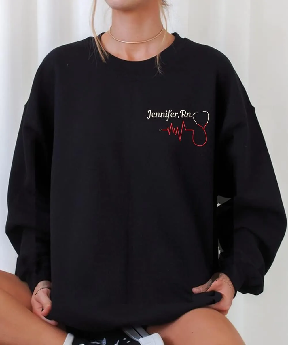 ZI POD-Personalized Nurse Embroidered Sweatshirts Custom Name And Date For Women, Nurse Birthday Gifts Shirt, Nurse Sweater