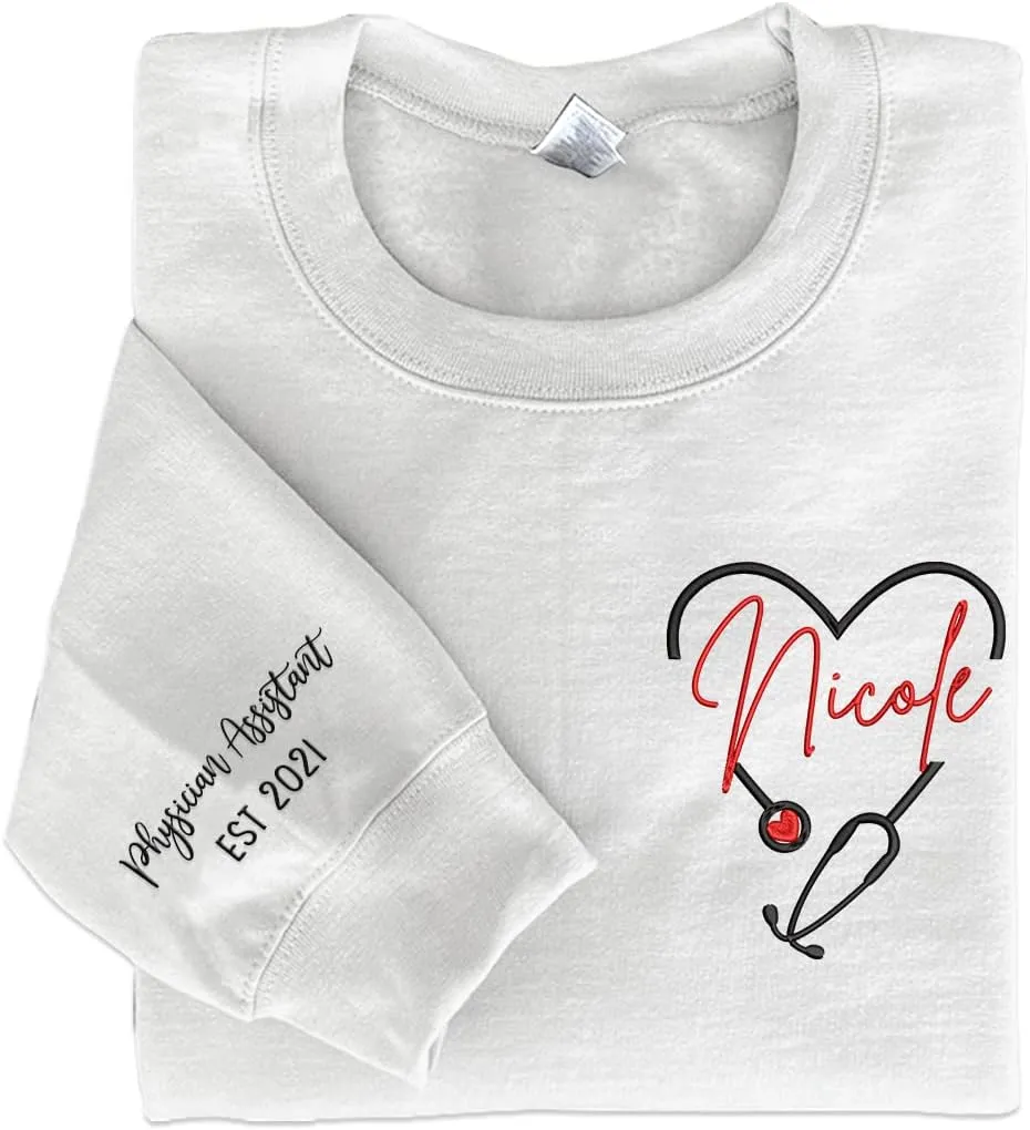 ZI POD-Personalized Nurse Embroidered Sweatshirts Custom Name And Date For Women, Nurse Birthday Gifts Shirt, Nurse Sweater