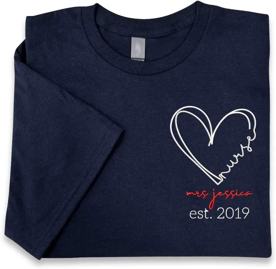 ZI POD-Personalized Nurse Embroidered Sweatshirts Custom Name And Date For Women, Nurse Birthday Gifts Shirt, Nurse Sweater