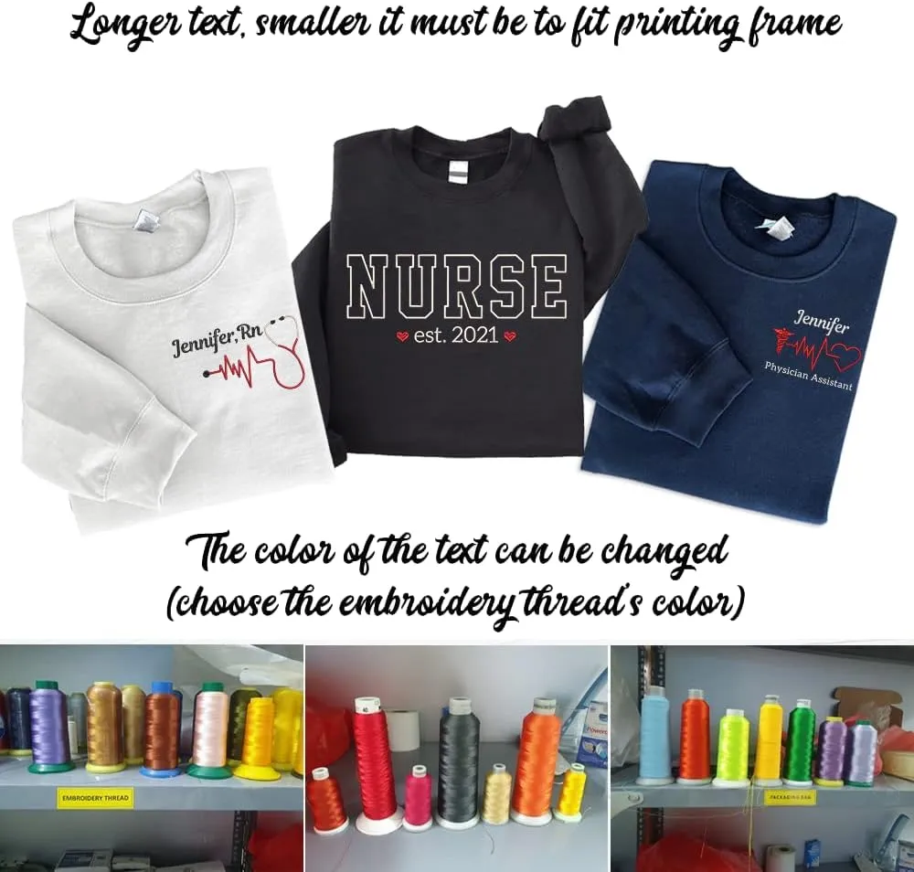 ZI POD-Personalized Nurse Embroidered Sweatshirts Custom Name And Date For Women, Nurse Birthday Gifts Shirt, Nurse Sweater