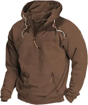 Zip Up Hoodie Men Winter Vintage Long Sleeve Hoodie Half Zipper Hooded Sweatshirt Top Workwear Multi Pocket Men Men