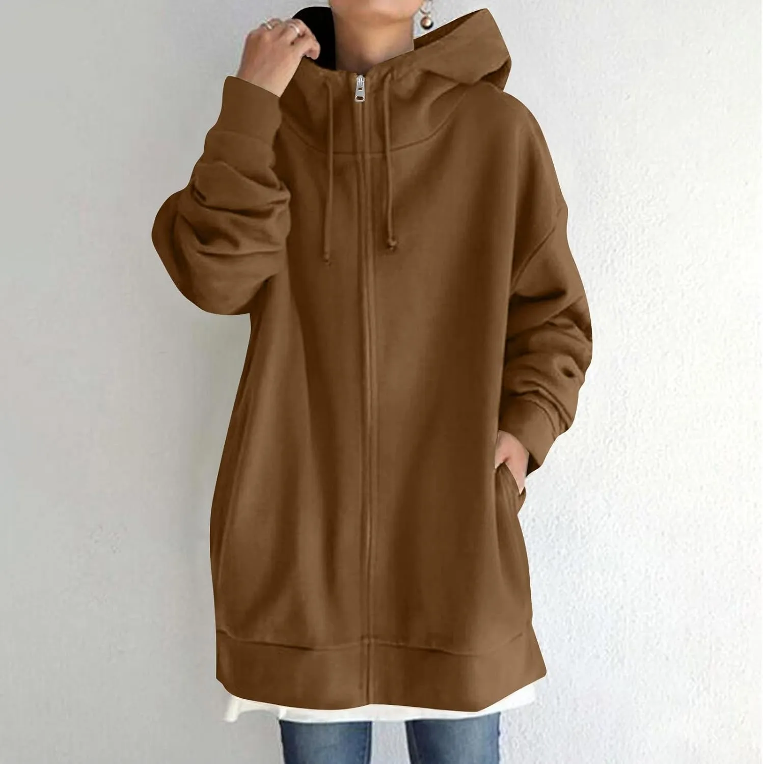 Zip Up Hoodie Women Fashion Tunic Hoodies Winter Fleece Pullover Hoodies 2024 Fall Long Jackets with Pockets