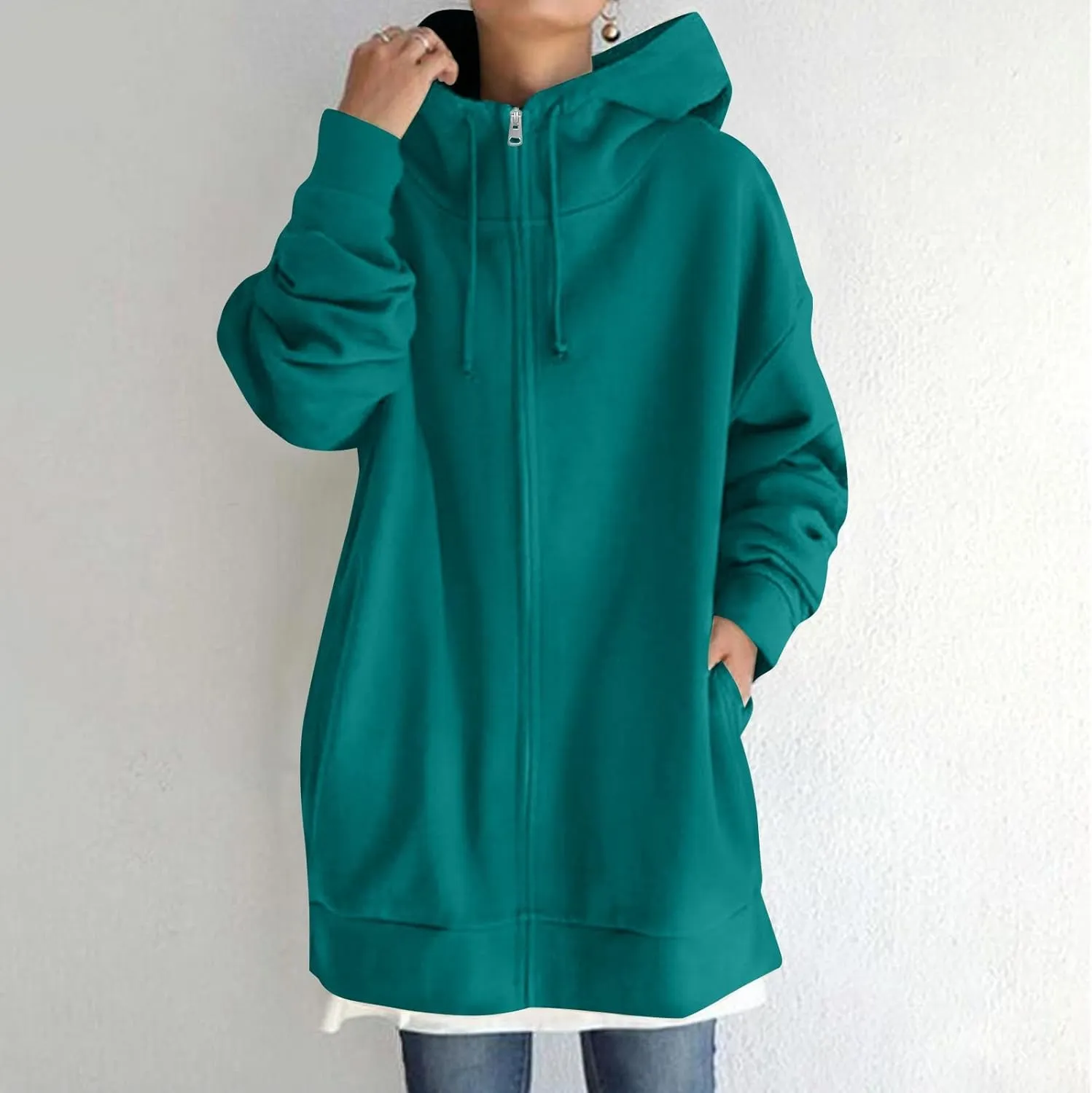 Zip Up Hoodie Women Fashion Tunic Hoodies Winter Fleece Pullover Hoodies 2024 Fall Long Jackets with Pockets