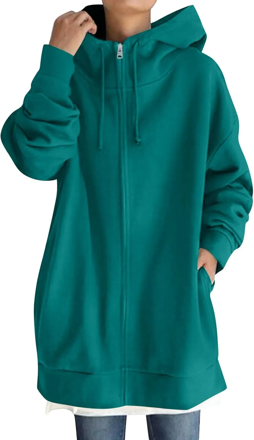 Zip Up Hoodie Women Fashion Tunic Hoodies Winter Fleece Pullover Hoodies 2024 Fall Long Jackets with Pockets