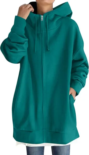 Zip Up Hoodie Women Fashion Tunic Hoodies Winter Fleece Pullover Hoodies 2024 Fall Long Jackets with Pockets
