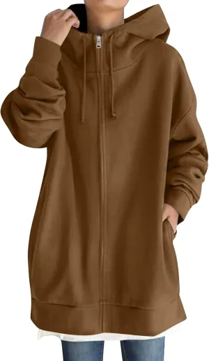 Zip Up Hoodie Women Fashion Tunic Hoodies Winter Fleece Pullover Hoodies 2024 Fall Long Jackets with Pockets
