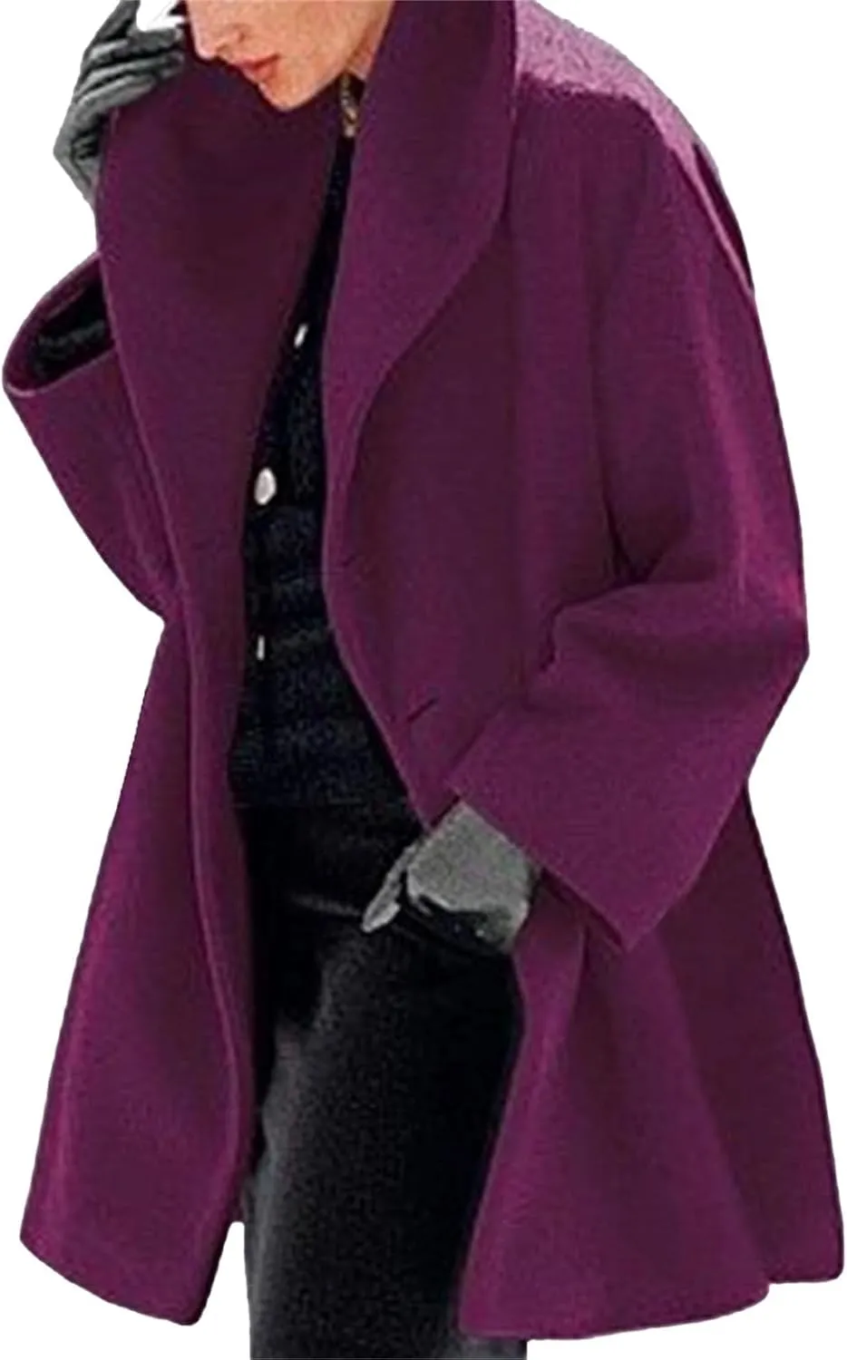 ZWRXW Womens Wool Blend Coat Single Breasted Trench Coat Open Front Shawl Collar Pea Coat Outwear Winter Solid Overcoat
