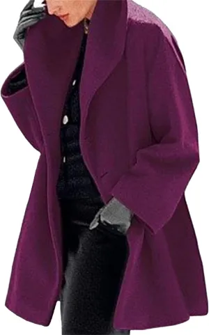 ZWRXW Womens Wool Blend Coat Single Breasted Trench Coat Open Front Shawl Collar Pea Coat Outwear Winter Solid Overcoat