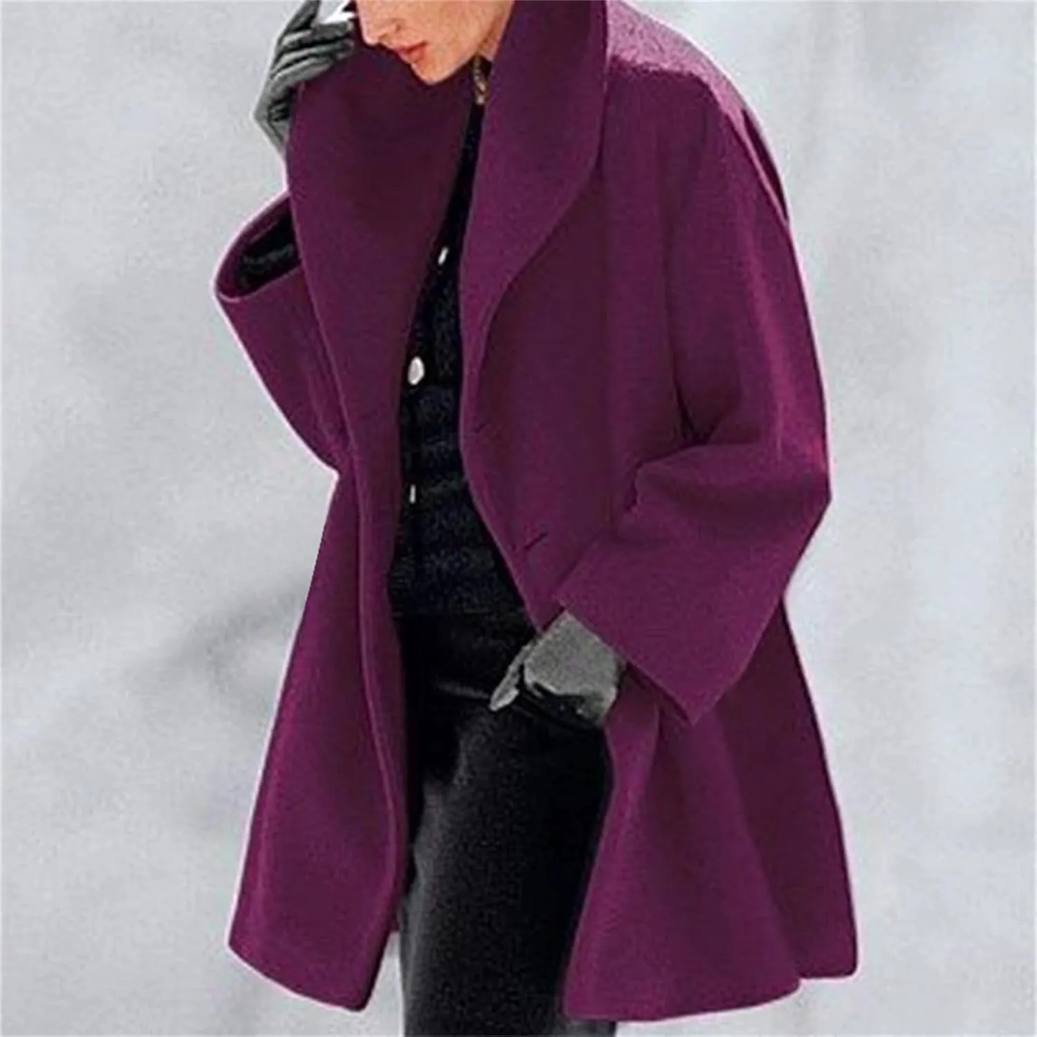 ZWRXW Womens Wool Blend Coat Single Breasted Trench Coat Open Front Shawl Collar Pea Coat Outwear Winter Solid Overcoat